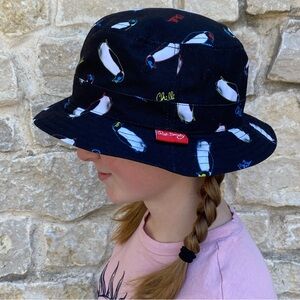 Black Bucket Hat With Penguins by Rist Society